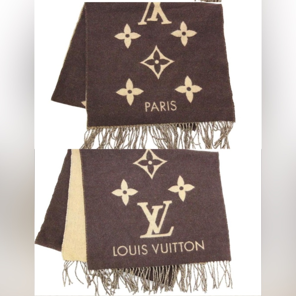 LOUIS VUITTON 
Cashmere Monogram Reykjavik Scarf Brown